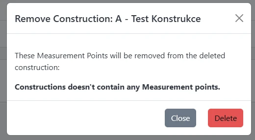 Screenshot: Construction deletion modal