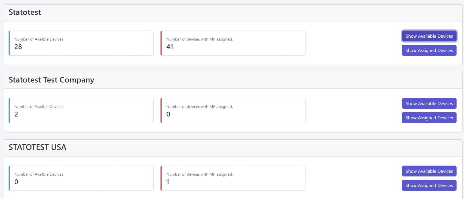 Devices management layout