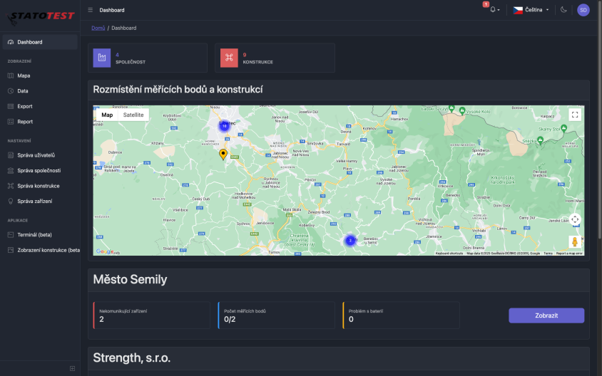 Dashboard webového portálu