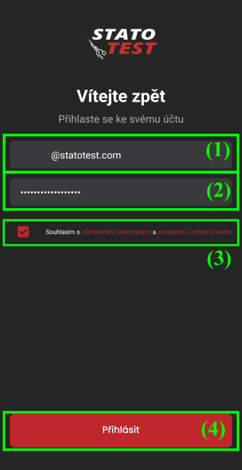 Obrazovka s přihlášením