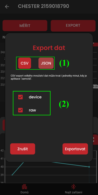 Dialog pro výběr typu exportu