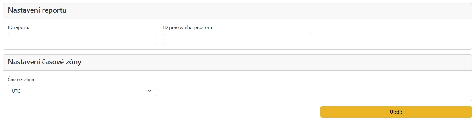 Snímek obrazovky: Rozbalená karta Organizace s editovatelnými poli a tlačítkem Uložit