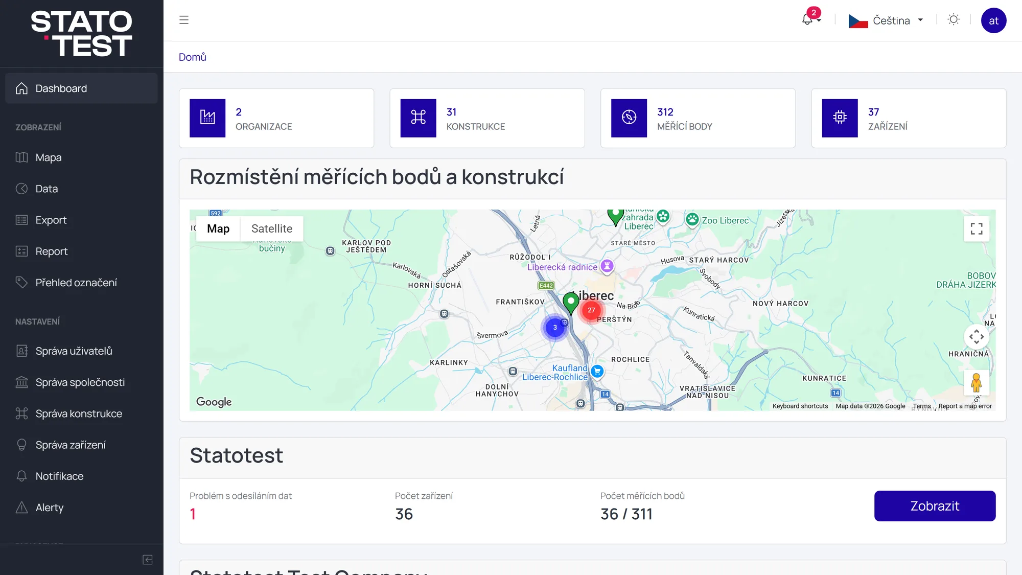 Dashboard webového portálu