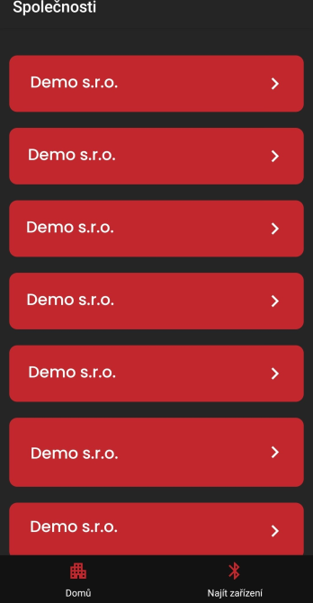 Screen with list of offered companies
