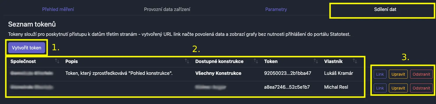 Export token controls layout