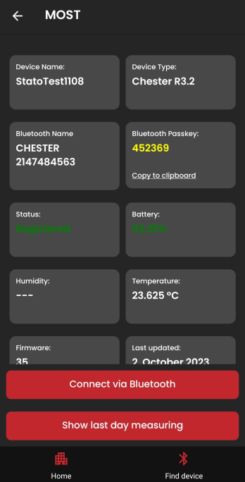 Screen of the application with an overview of information about the Measurement Point