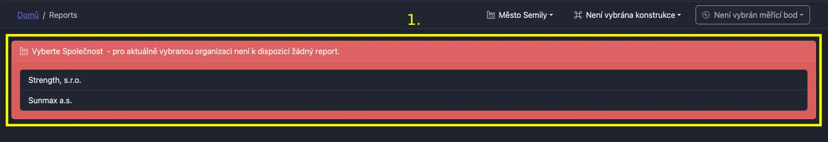 Company selection for report display