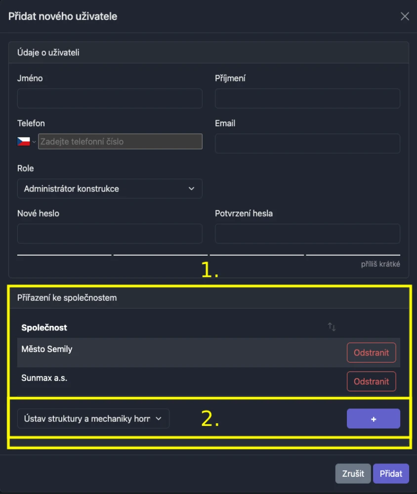 Form for creating a new user